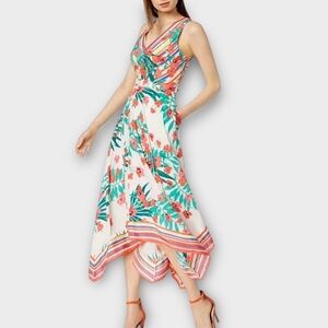 Vince Camuto Size 10 floral printed handkerchief-hem midi dress